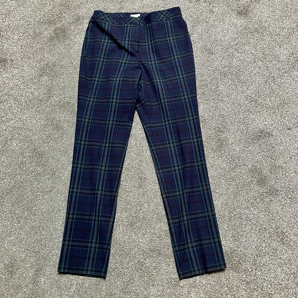 J Jill Pants Womens Size 8 Blue Green Black Plaid Bi Stretch Cotton Career